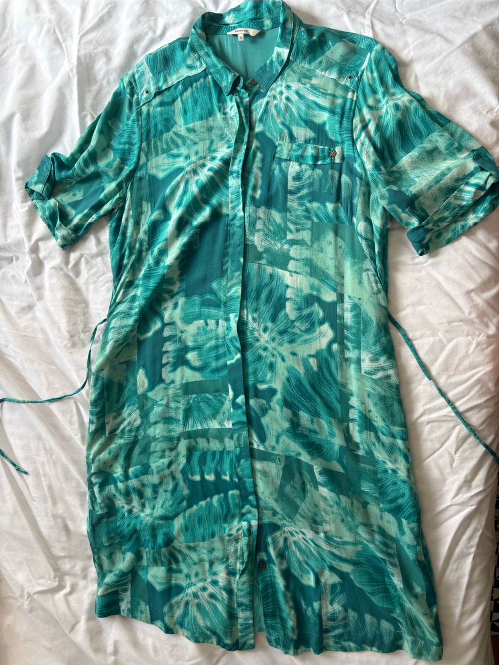 Sandwich Teal Floral Button-Front Shirt Dress